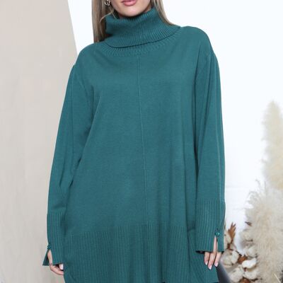 Green oversized ribbed trim turtle neck