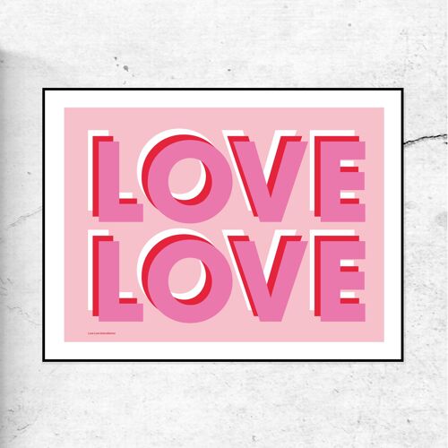 LOVE LOVE - TYPOGRAPHIC ART PRINT - PINK - 30x40cm
