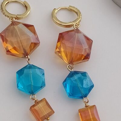 Drop earrings with colored crystals