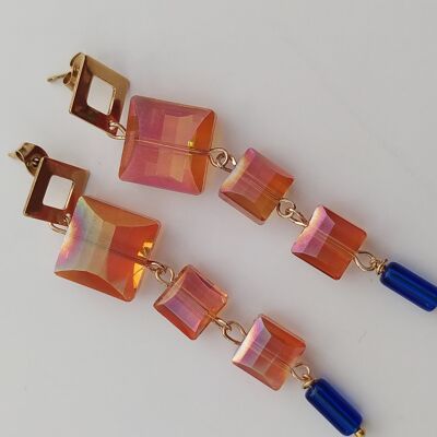 Drop earrings with colored crystals