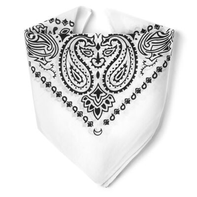 The White BANDANA by KARL LOVEN superior quality in premium cotton and individual Kraft packaging for Women Men Children Motorcycle Dog Fashion Accessory Retro Vintage Party Fancy Dress Seminar Team Building Evening Wedding Birthday Koh Lanta Games