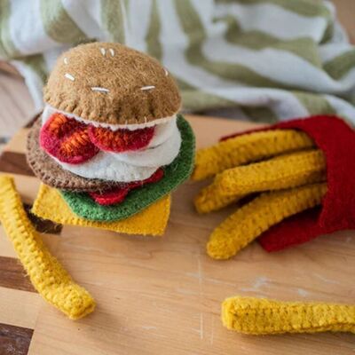 Felted wool meal set - Hamburger Fries - PAPOOSE TOYS