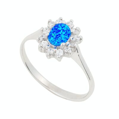Zierlicher Ring mit blauem Opal und CZ-Kristall