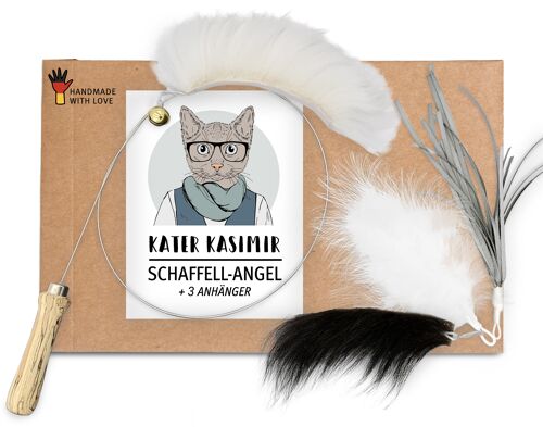 Premium Katzenangel Set mit 4 Anhängern. In Deutschland von Hand und mit Liebe gefertigtes Katzenspielzeug