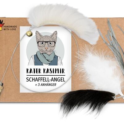 Premium Katzenangel Set mit 4 Anhängern. In Deutschland von Hand und mit Liebe gefertigtes Katzenspielzeug