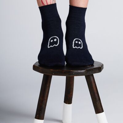 Linen socks made in France – “GHOST” motif – NAVY