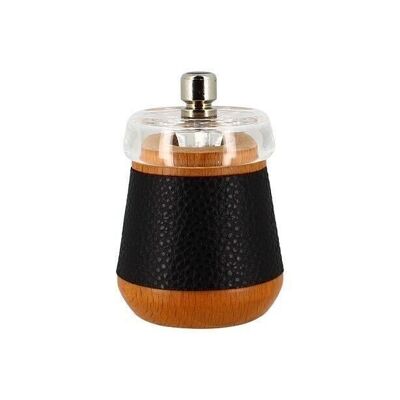 Pepper mill 8.5cm in beech wood with black leather effect