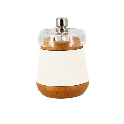 Salt mill 8.5cm in beech wood with white leather effect