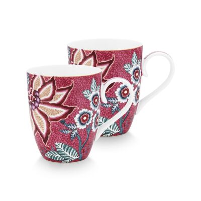 PIP - Set of 2 Flower Festival Mugs Raspberry 350ml