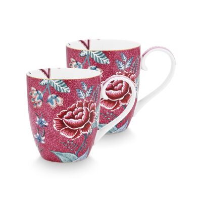PIP - Set di 2 Maxi mug XL Flower Festival Raspberry 450ml