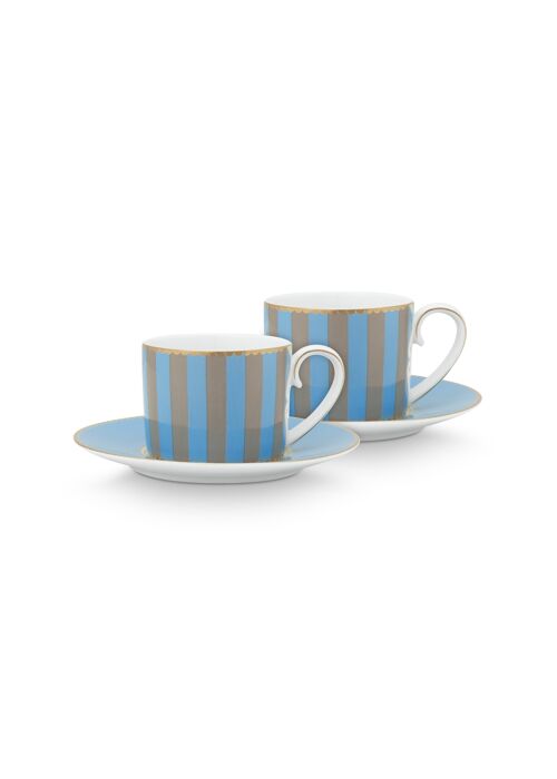 PIP - Coffret de 4 paire tasse à café Love Birds - Bleu/Kaki - 125ml