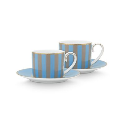 PIP - Coffret de 4 paire tasse à café Love Birds - Bleu/Kaki - 125ml