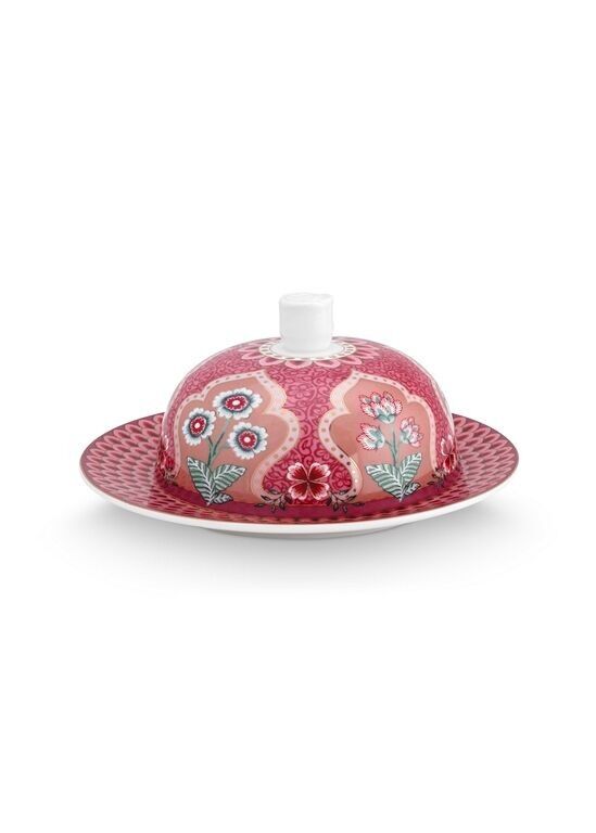 Beurrier rond Flower Festival Framboise 17x8cm - PIP STUDIO