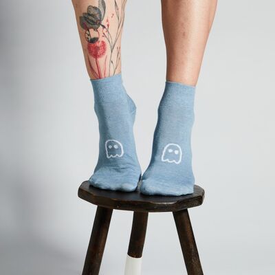 Chaussettes en lin made in France – Motif “FANTOME” - BLEU CIEL