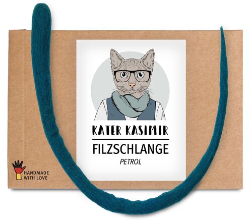 XL Filzschlange (ca. 50 cm, türkis) aus reinem Wollfilz vom Schaf. In Deutschland von Hand und mit Liebe gefertigt. Natürliches und nachhaltiges Katzenspielzeug