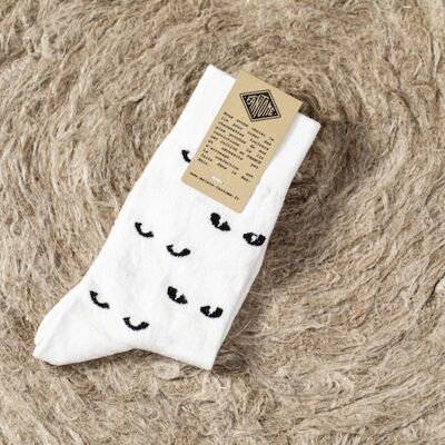 Linen socks - Navy and Emerald "Cat's eyes" pattern