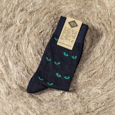 Linen socks – Navy and Emerald “Cat's eyes” pattern