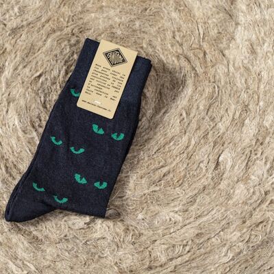 Linen socks – Navy and Emerald “Cat's eyes” pattern