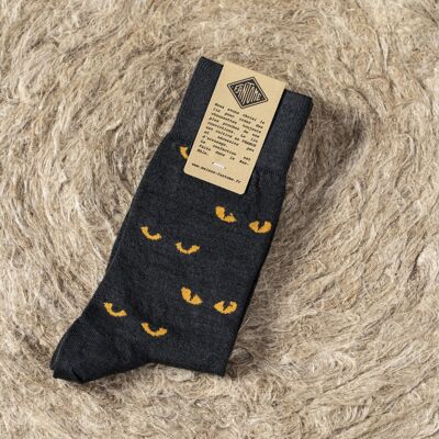 Calcetines de lino Made in France – Estampado “ojos de gato” antracita y ámbar