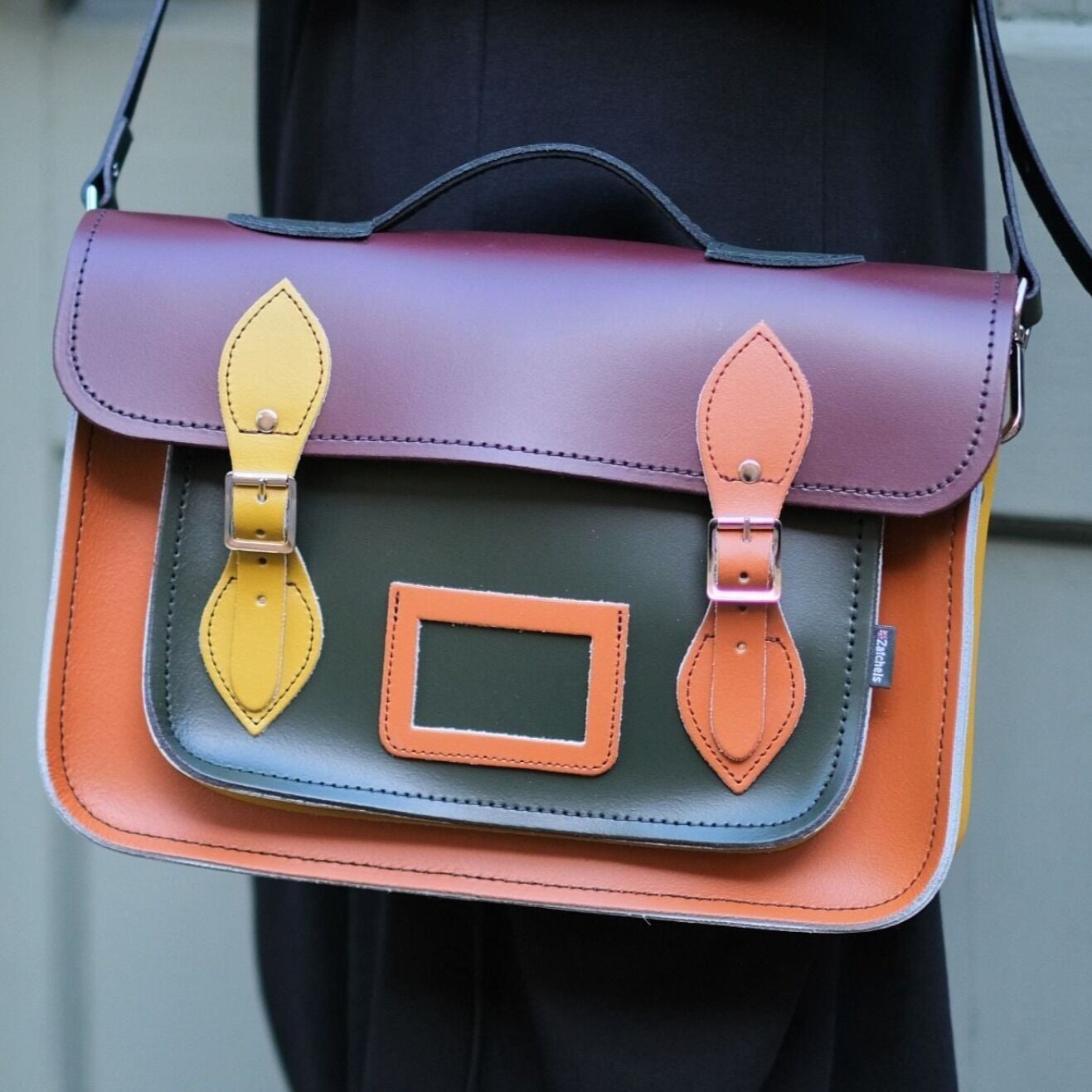 Handmade Leather Multicoloured Satchel - Autumnal Kaleidoscope
