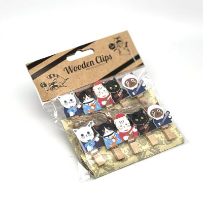 Wooden clips Music-making cats