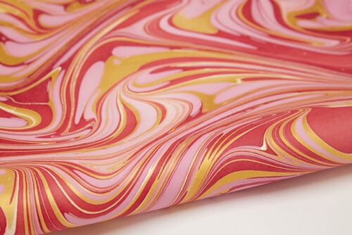 Hand Marbled Gift Wrap Sheet - Waves Joyful Red