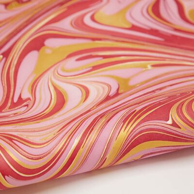 Hand Marbled Gift Wrap Sheet - Waves Joyful Red