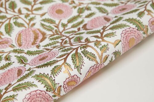 Hand Block Printed Gift Wrap Sheet - Marigold Glitz Blush