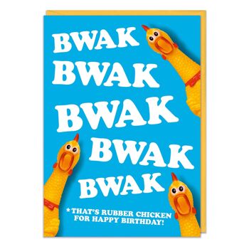 Carte d'anniversaire drôle de poulet en caoutchouc bwak bwak 2