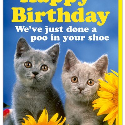 Carte d'anniversaire Les chats ont fait caca dans ta chaussure