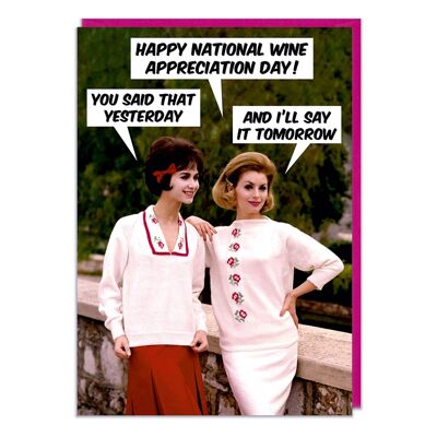 Tarjeta de cumpleaños divertida del día de la apreciación del vino