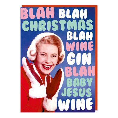 Carte de Noël drôle de gin blah de vin de Blah Blah