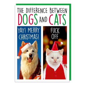 Différence entre les chiens et les chats Carte de Noël drôle 2