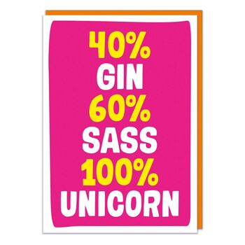 40% Gin 60% Sass 100% Licorne Carte d'anniversaire drôle 1