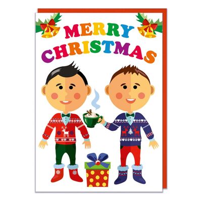 Cartolina di Natale gay coppia di ragazzi carini