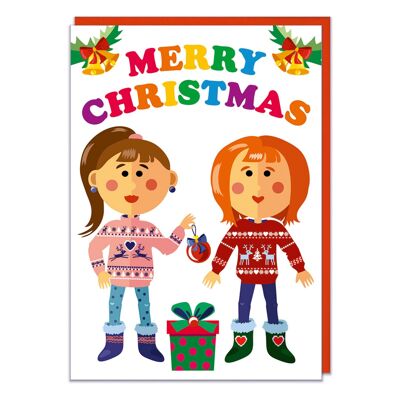 Cute Girls Couple Gay Christmas Card