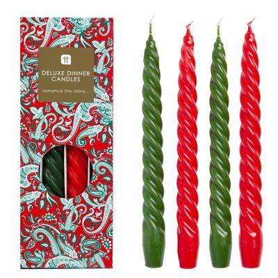 Red and Green Spiral Candles - 4 Pack