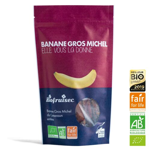 Banane Gros Michel Bio équitable du Cameroun séchée entière Sachet zip 150 g