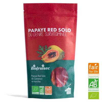 Fair Trade Organic Red Solo papaya from Cameroon dried in slices Zip bag 100 g