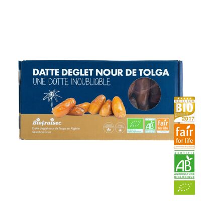 Datte Deglet Nour Bio équitable de Tolga en Algérie Sélection Extra Coffret 400 g