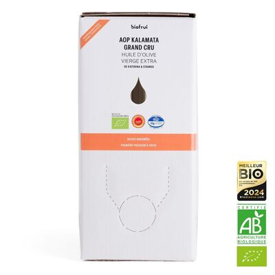 Huile d'olive Koronéïki Bio de Kalamata AOP vierge Extra grand cru Carton sac robinet 3 L