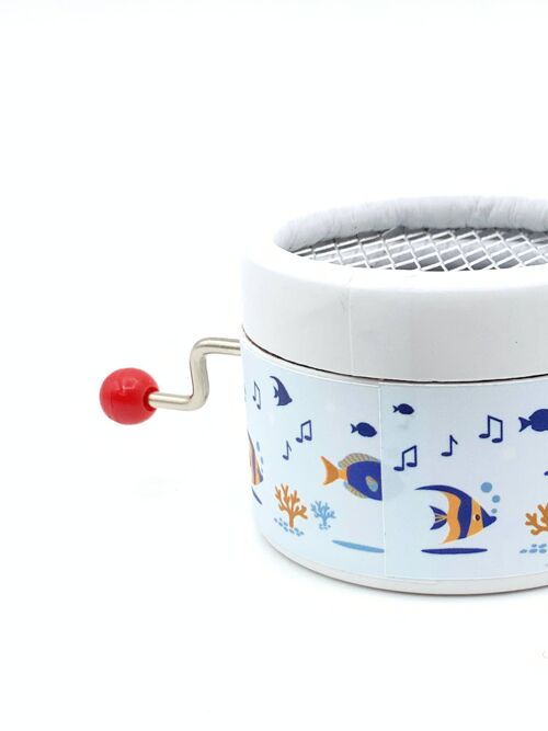 Hand Cranked music box with under the sea decorative paper White