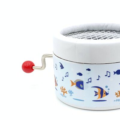 Hand Cranked music box with under the sea decorative paper White