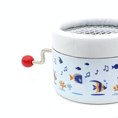 Hand Cranked music box with under the sea decorative paper White