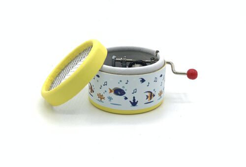 Hand Cranked music box with under the sea decorative paper Yellow