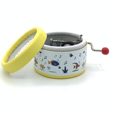 Hand Cranked music box with under the sea decorative paper Yellow