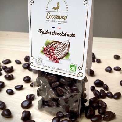 Raisins coated with dark chocolate