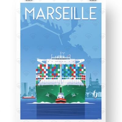 Affiche Marseille - Porte-conteneurs