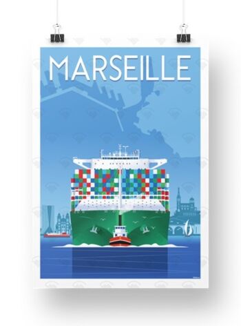 Affiche Marseille - Porte-conteneurs