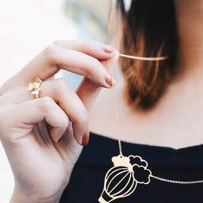Jewelery long gold or silver necklace Hot air balloon necklace